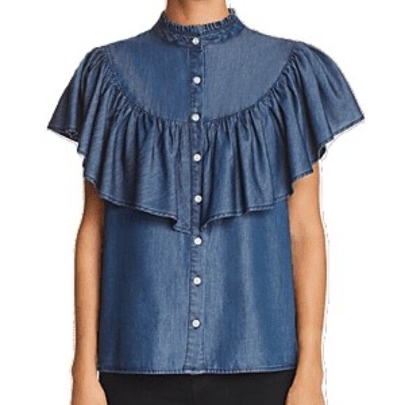 AQUA Chambray Ruffle VIX Shirt NWOT - Picture 1 of 4